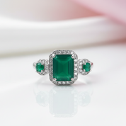 Vintage Emerald Cut Green Agate Gemstone Ring-Black Diamonds New York