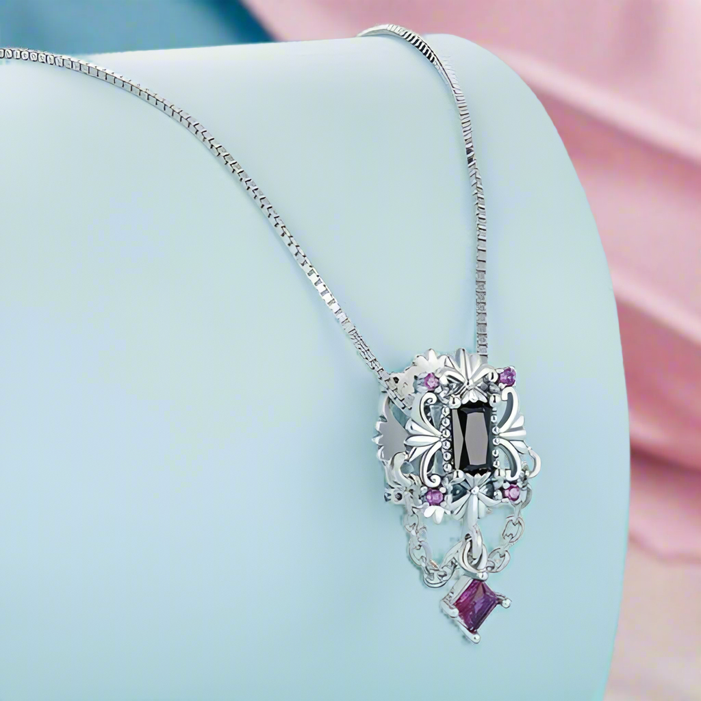 Vintage Fleur-de-lis Gothic Style Necklace-Black Diamonds New York