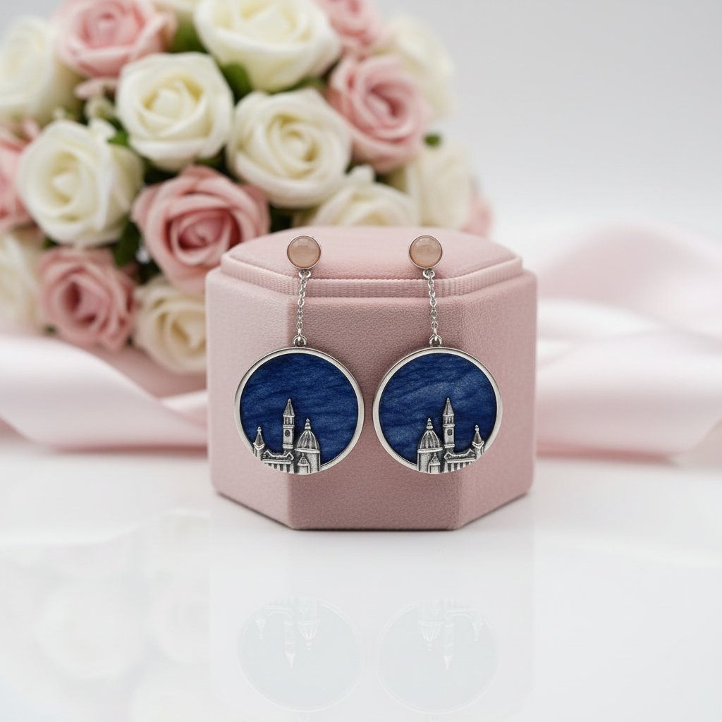 Vintage Florence Cathedral Dangle Earrings-Black Diamonds New York
