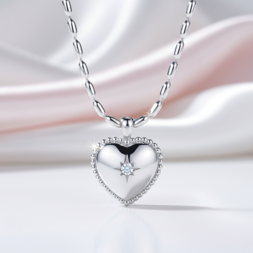 Vintage Heart with Star Millet Necklace-Black Diamonds New York