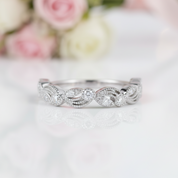 Vintage Leaf & Vine Art Deco Wedding Band-Black Diamonds New York