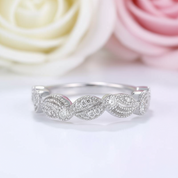 Vintage Leaf & Vine Art Deco Wedding Band-Black Diamonds New York