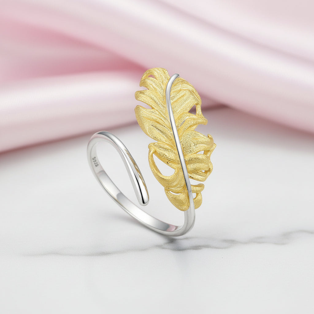 Vintage Long Goose Feather Ring-Black Diamonds New York