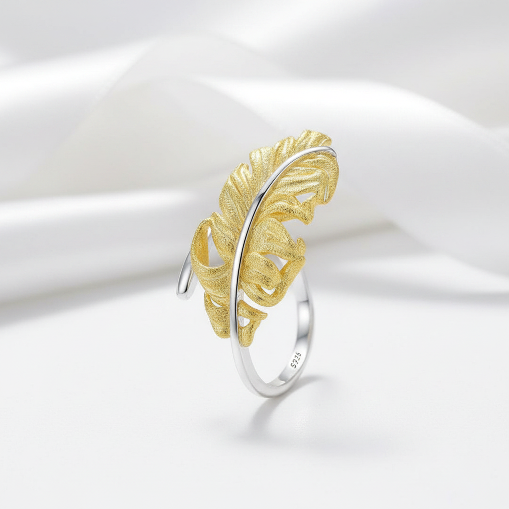 Vintage Long Goose Feather Ring-Black Diamonds New York