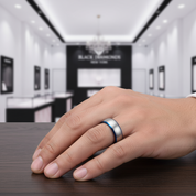 Vintage Matte Titanium Men's Wedding Band-Black Diamonds New York