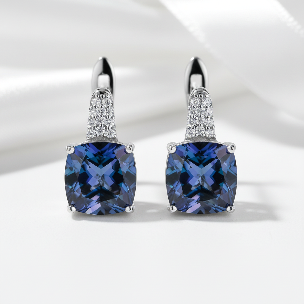 Vintage Blueish Mystic Quartz Gemstone Stud Earrings-Black Diamonds New York