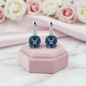 Vintage Blueish Mystic Quartz Gemstone Stud Earrings-Black Diamonds New York