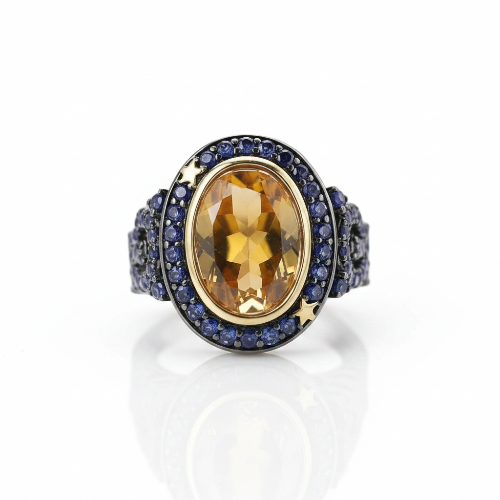 Vintage Gemstone Statement Art Deco Engagement Ring-Black Diamonds New York