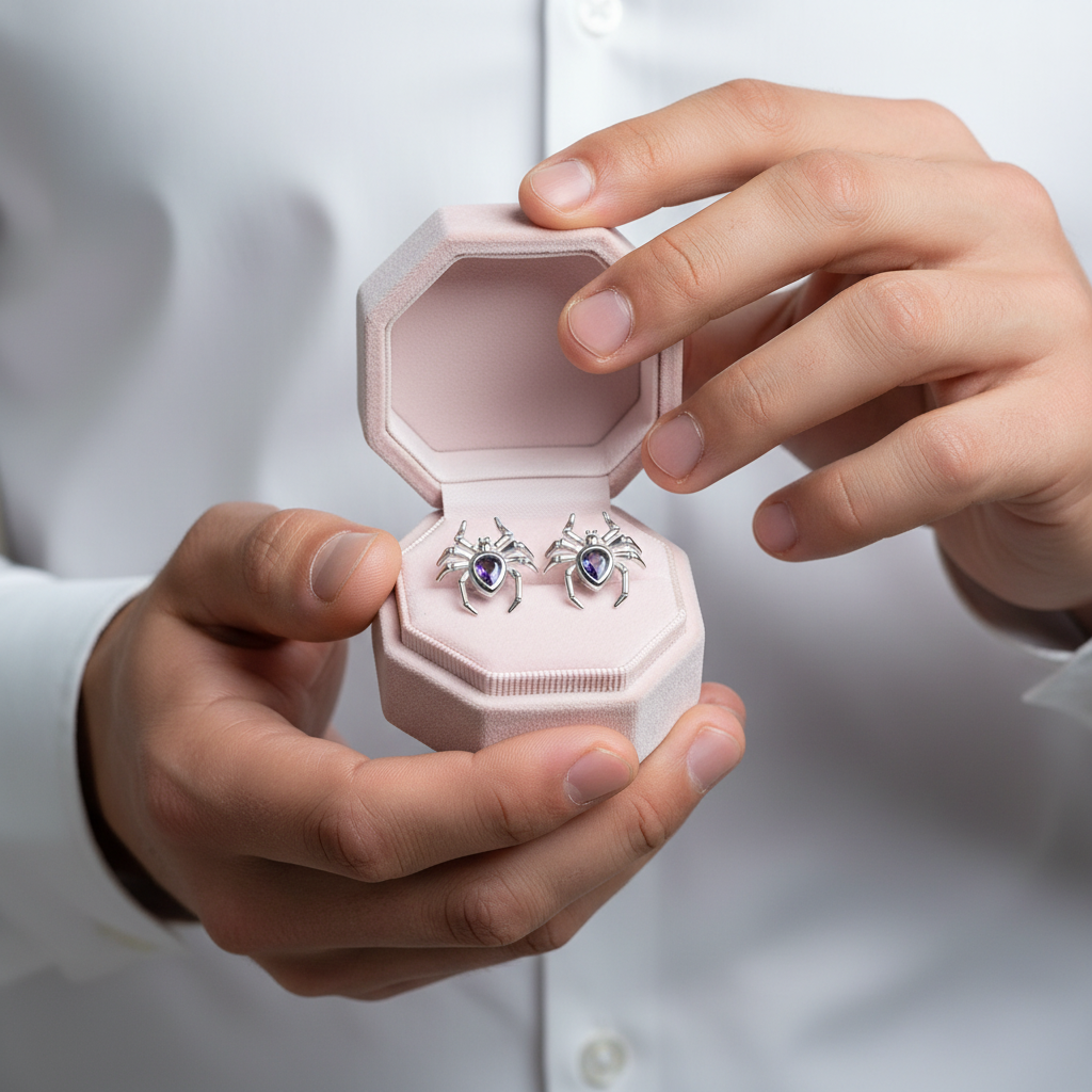 Vintage Pear Cut Diamond Spider Stud Earrings-Black Diamonds New York