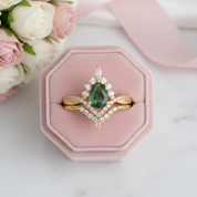 Vintage Pear cut Natural Moss Agate Wedding Ring-Black Diamonds New York