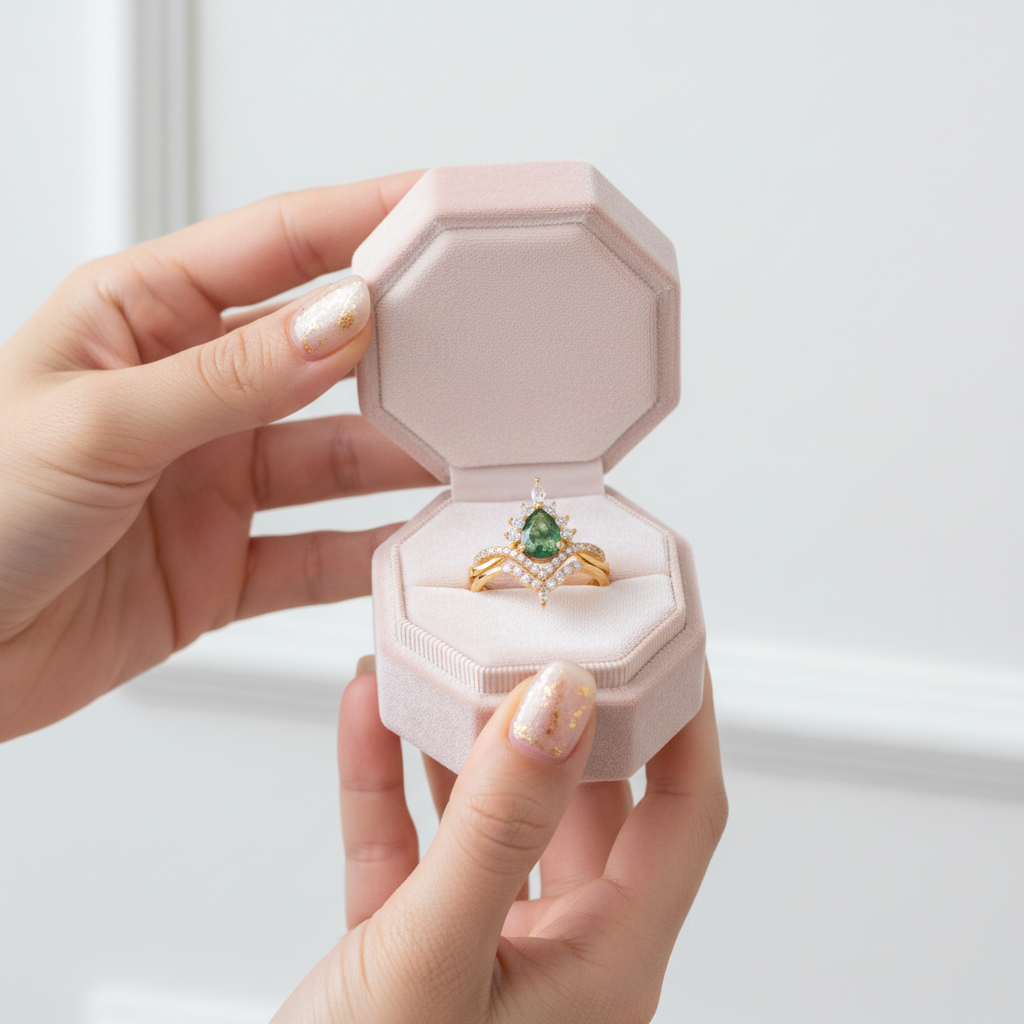 Vintage Pear cut Natural Moss Agate Wedding Ring-Black Diamonds New York