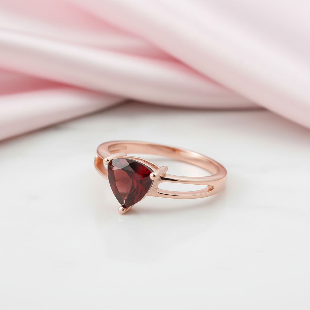 Vintage Red Garnet Genuine Stone Rose Gold Ring-Black Diamonds New York