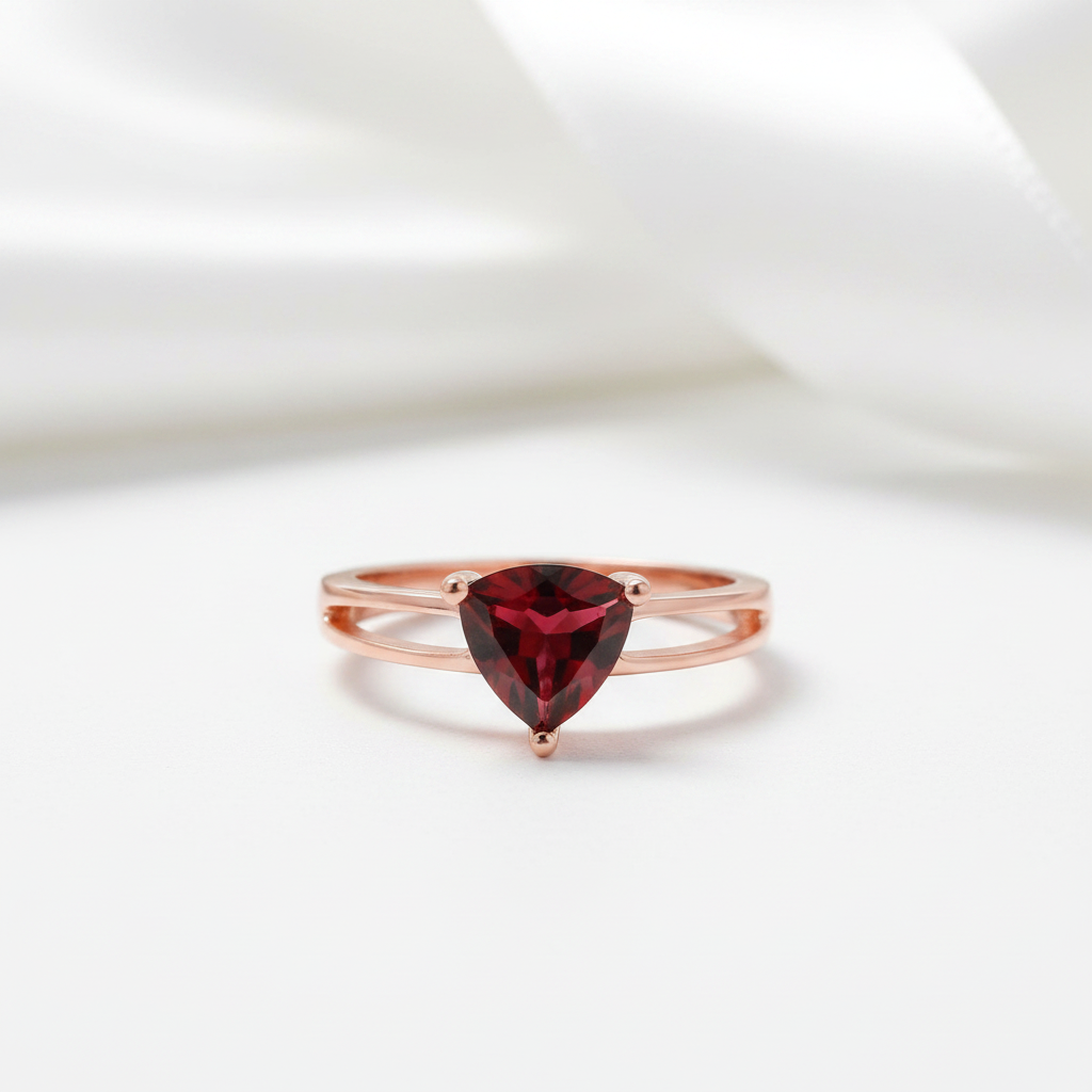 Vintage Red Garnet Genuine Stone Rose Gold Ring-Black Diamonds New York