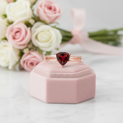 Vintage Red Garnet Genuine Stone Rose Gold Ring-Black Diamonds New York