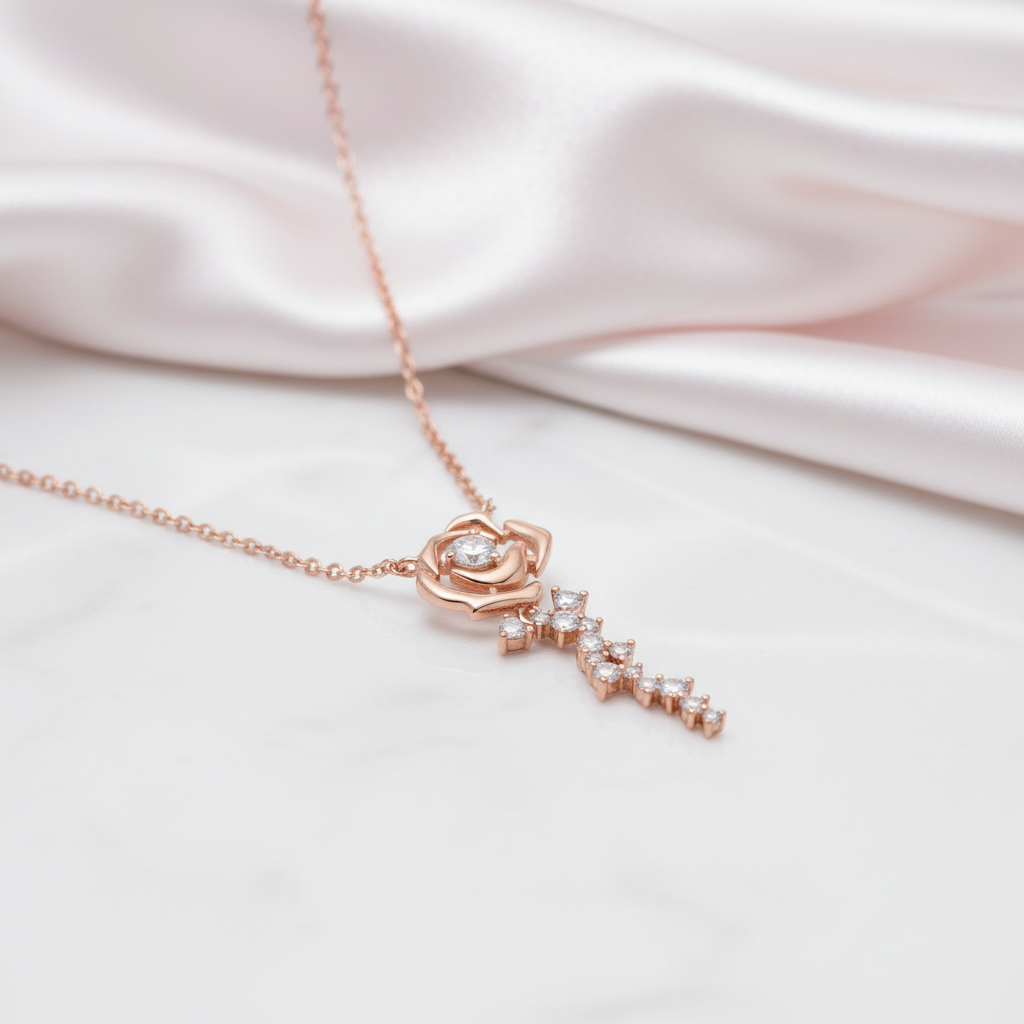 Vintage Rose Diamond Pendant Necklace & Earrings-Black Diamonds New York