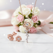 Vintage Rose Diamond Pendant Necklace & Earrings-Black Diamonds New York