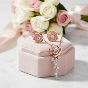 Vintage Rose Diamond Pendant Necklace & Earrings-Black Diamonds New York