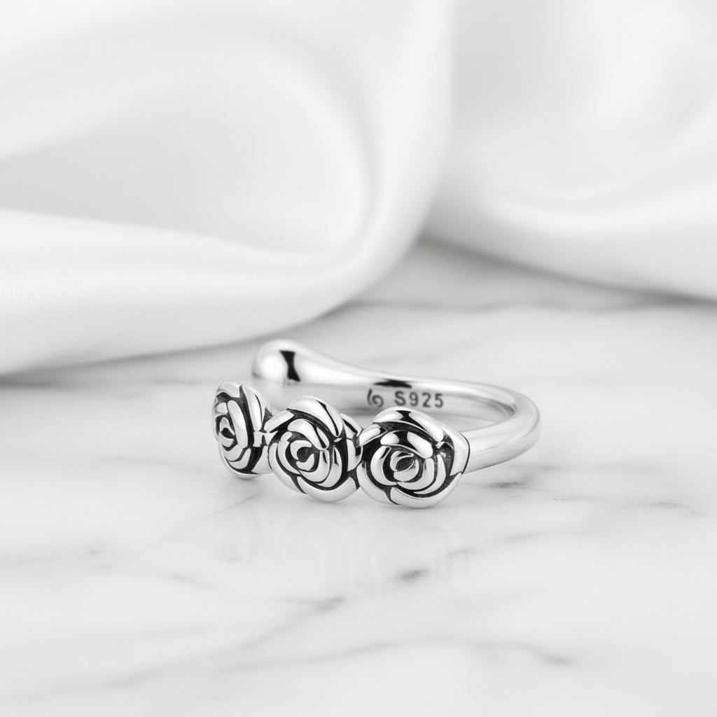 Vintage Rose Flower Clip Earring-Black Diamonds New York