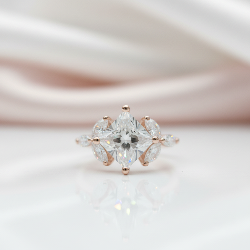 Vintage Rose Gold Princess Cut Diamond Option Engagement Ring-Black Diamonds New York