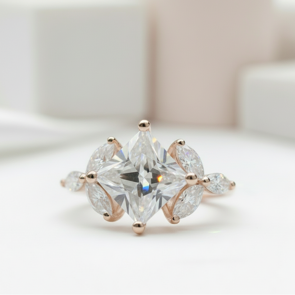 Vintage Rose Gold Princess Cut Diamond Engagement Ring-Black Diamonds New York