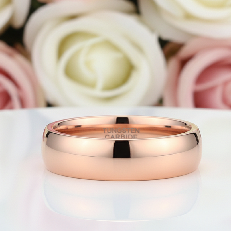 Vintage Rose Gold Tungsten Carbide Wedding Band-Black Diamonds New York