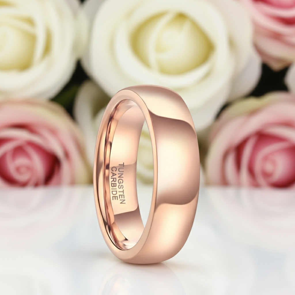 Vintage Rose Gold Tungsten Carbide Wedding Band-Black Diamonds New York