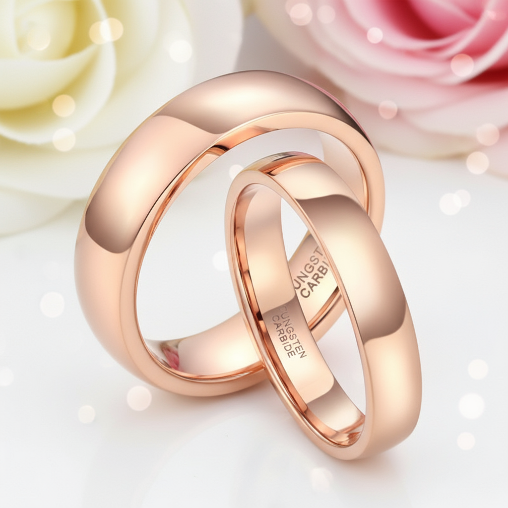 Vintage Rose Gold Tungsten Carbide Wedding Band-Black Diamonds New York