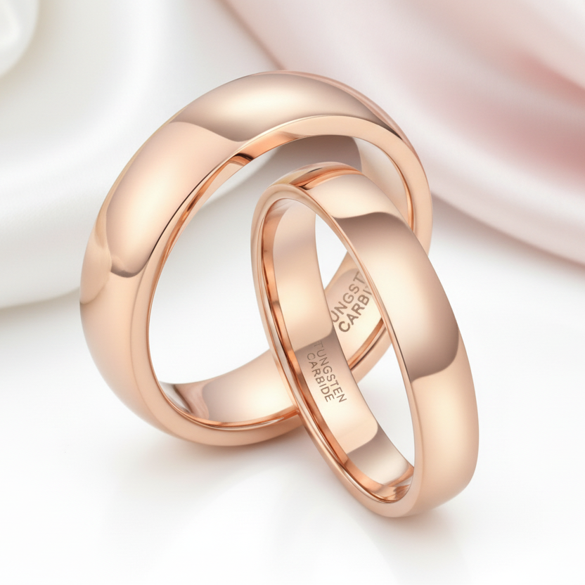 Vintage Rose Gold Tungsten Carbide Wedding Band-Black Diamonds New York