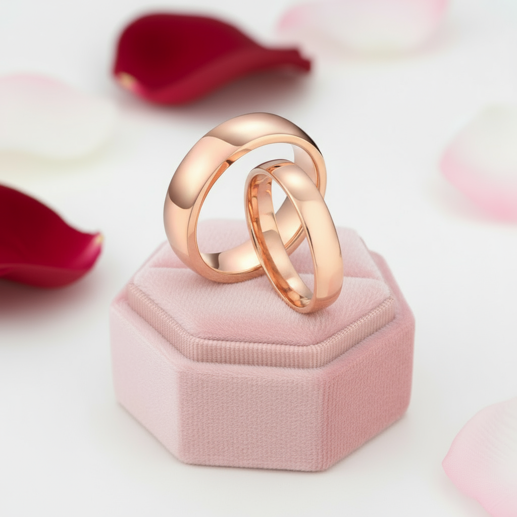 Vintage Rose Gold Tungsten Carbide Wedding Band-Black Diamonds New York