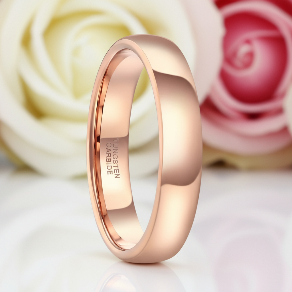 Vintage Rose Gold Tungsten Carbide Wedding Band-Black Diamonds New York