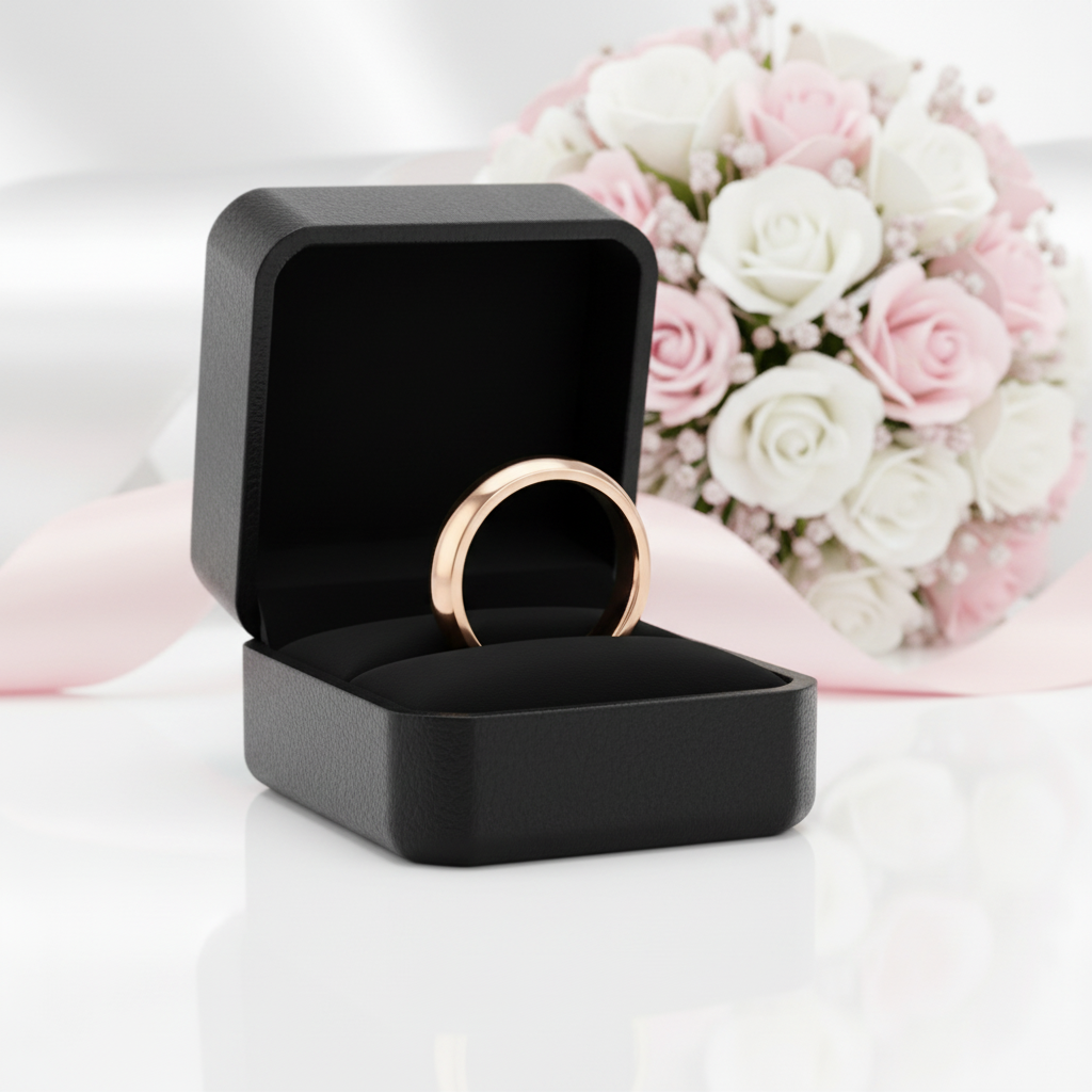 Vintage Rose Gold Tungsten Carbide Wedding Band-Black Diamonds New York