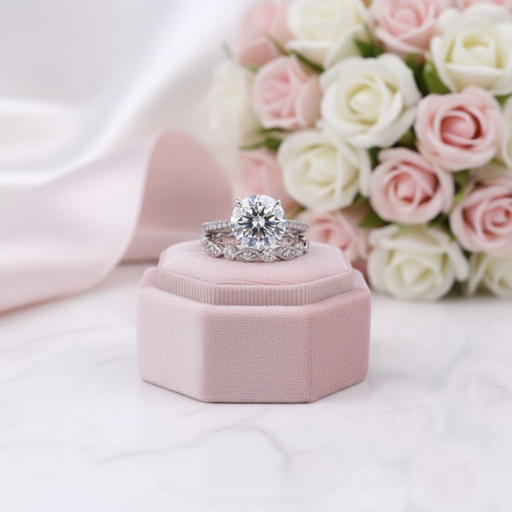 Vintage Round Cut Wedding Ring Set-Black Diamonds New York