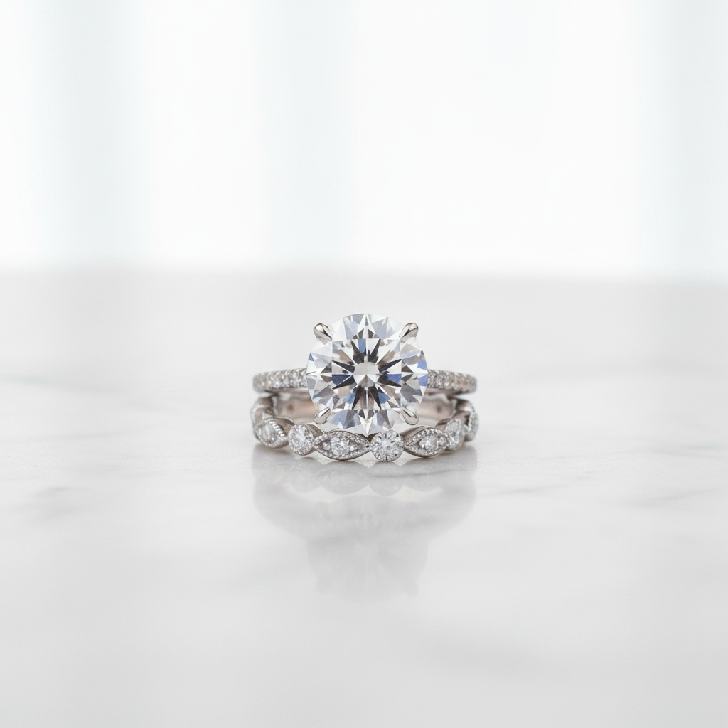 Vintage Round Cut Wedding Ring Set-Black Diamonds New York