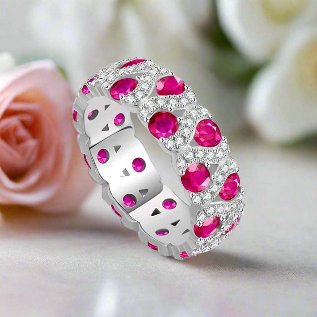 Vintage Round Lab Ruby Wedding Band-Black Diamonds New York