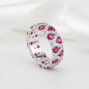 Vintage Round Lab Ruby Wedding Band-Black Diamonds New York