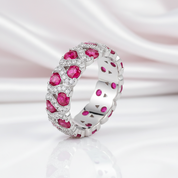 Vintage Round Lab Ruby Wedding Band-Black Diamonds New York