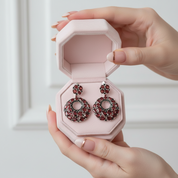 Vintage Round Garnet Gemstone Drop Earrings-Black Diamonds New York