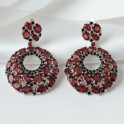 Vintage Round Garnet Gemstone Drop Earrings-Black Diamonds New York