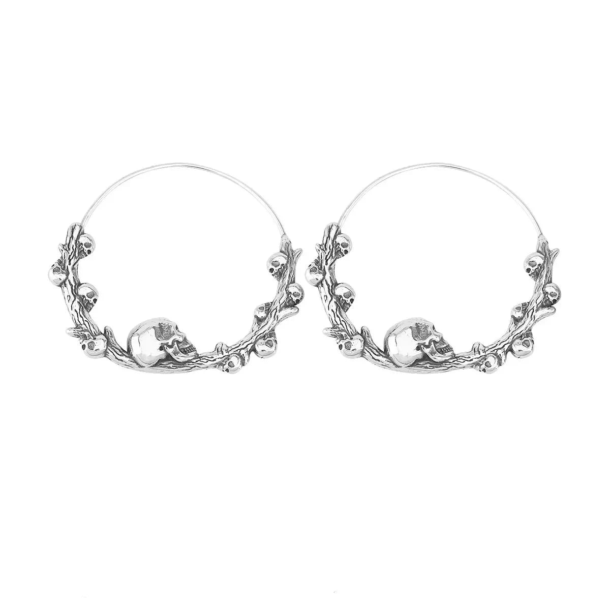 Vintage Stainless Steel Viking Skull Hoop Earrings-Black Diamonds New York