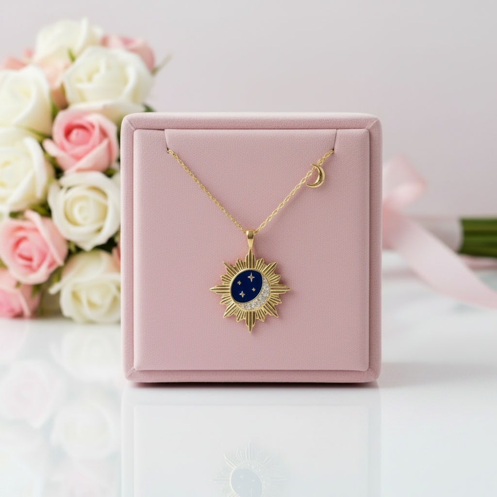 Vintage Star Moon & Sun Pendant Necklace-Black Diamonds New York
