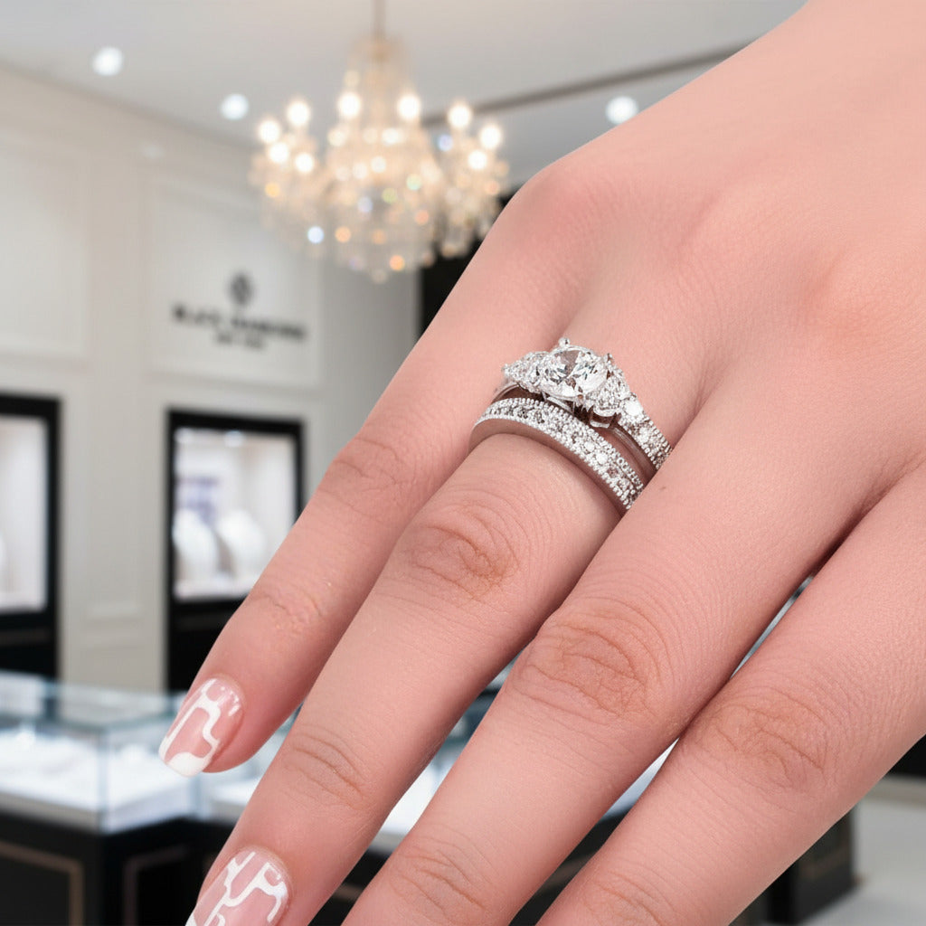 Vintage Style 1.0 Ct Diamond 2-Pc Engagement Ring Set-Black Diamonds New York