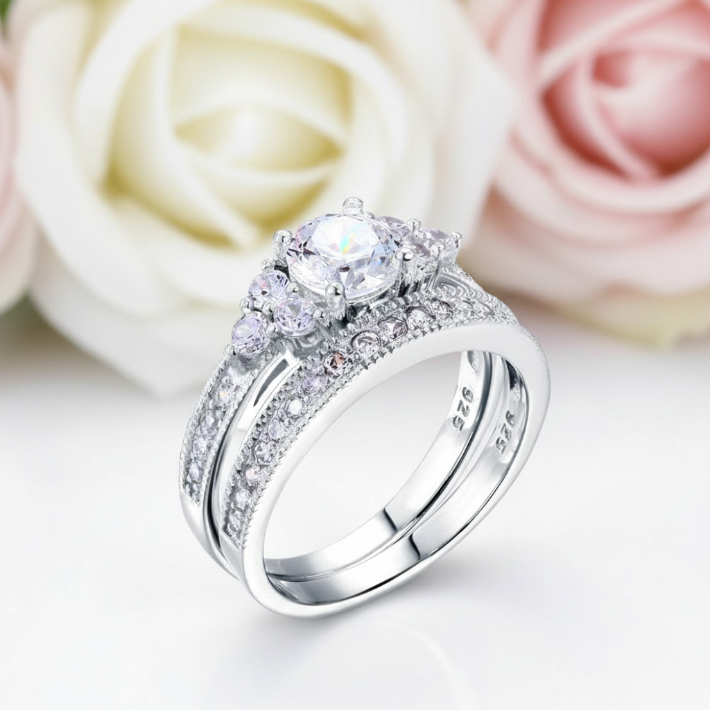 Vintage Style 1.0 Ct Diamond 2-Pc Engagement Ring Set-Black Diamonds New York