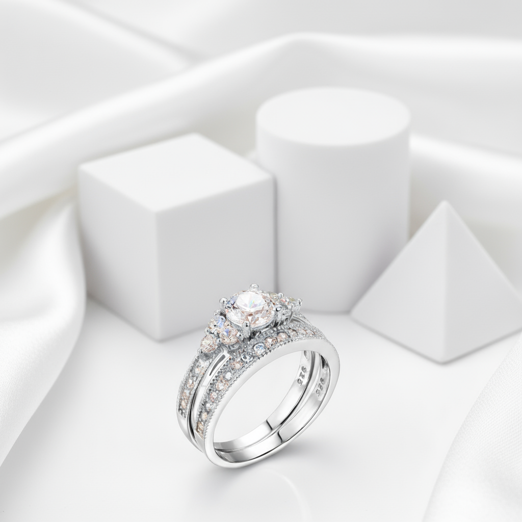 Vintage Style 1.0 Ct Diamond 2-Pc Engagement Ring Set-Black Diamonds New York