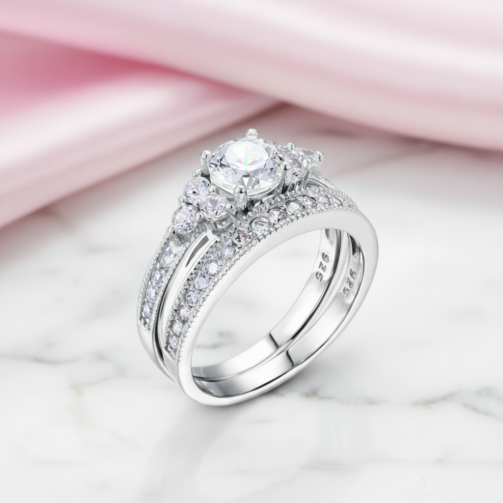 Vintage Style 1.0 Ct Diamond Option 2-Pc Engagement Ring Set-Black Diamonds New York
