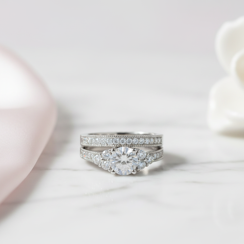Vintage Style 1.0 Ct Diamond Option 2-Pc Engagement Ring Set-Black Diamonds New York