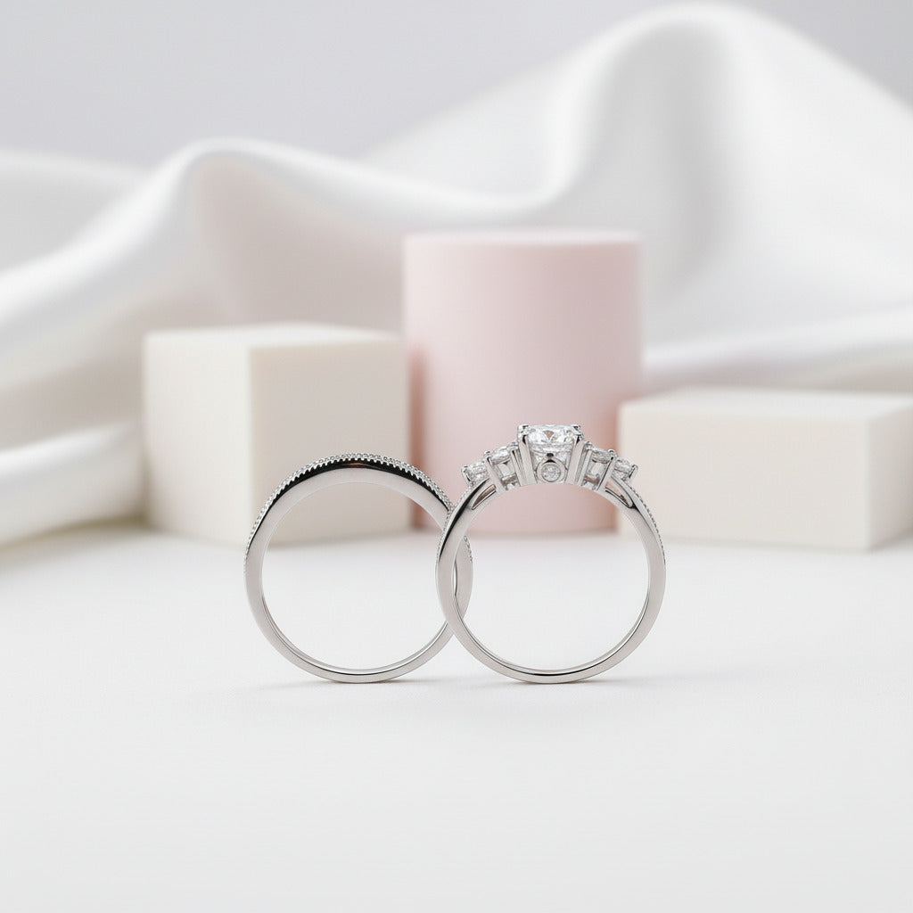 Vintage Style 1.0 Ct Diamond 2-Pc Engagement Ring Set-Black Diamonds New York