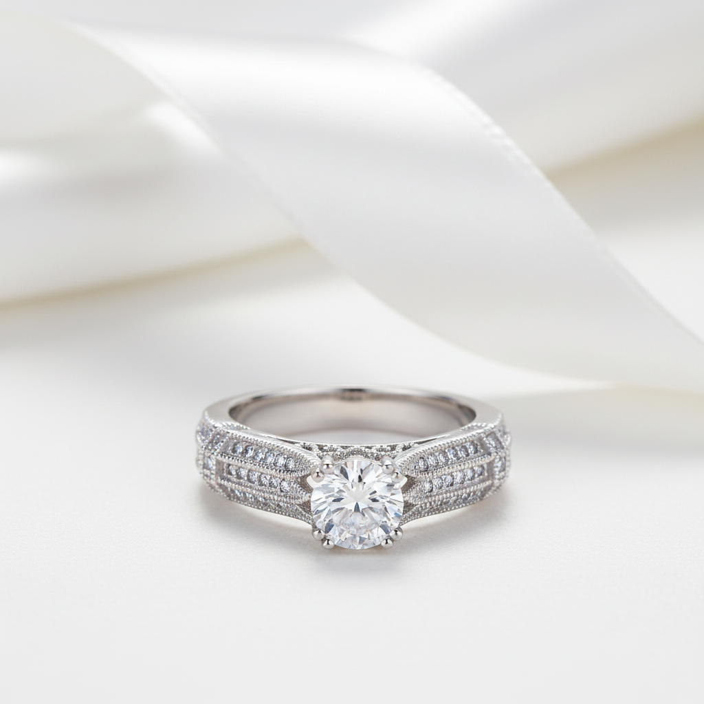 Vintage Option 1.0 Ct Diamond Option Bridal Engagement Ring-Black Diamonds New York