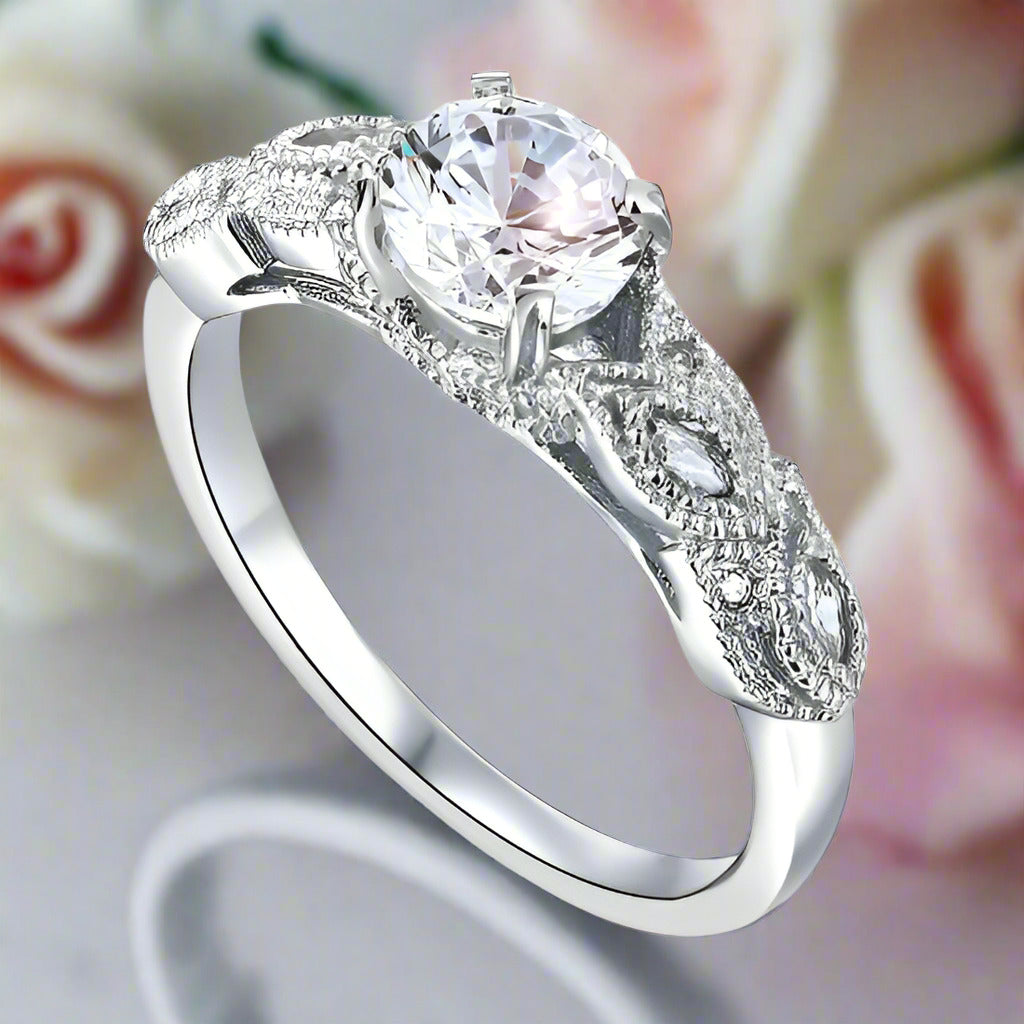 Vintage Style 1 Ct Engagement Ring-Black Diamonds New York