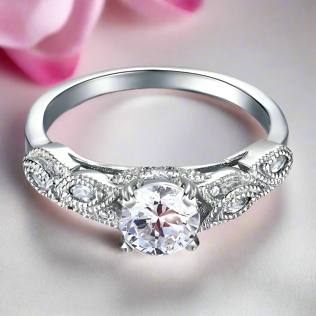 Vintage Style 1 Ct Engagement Ring-Black Diamonds New York