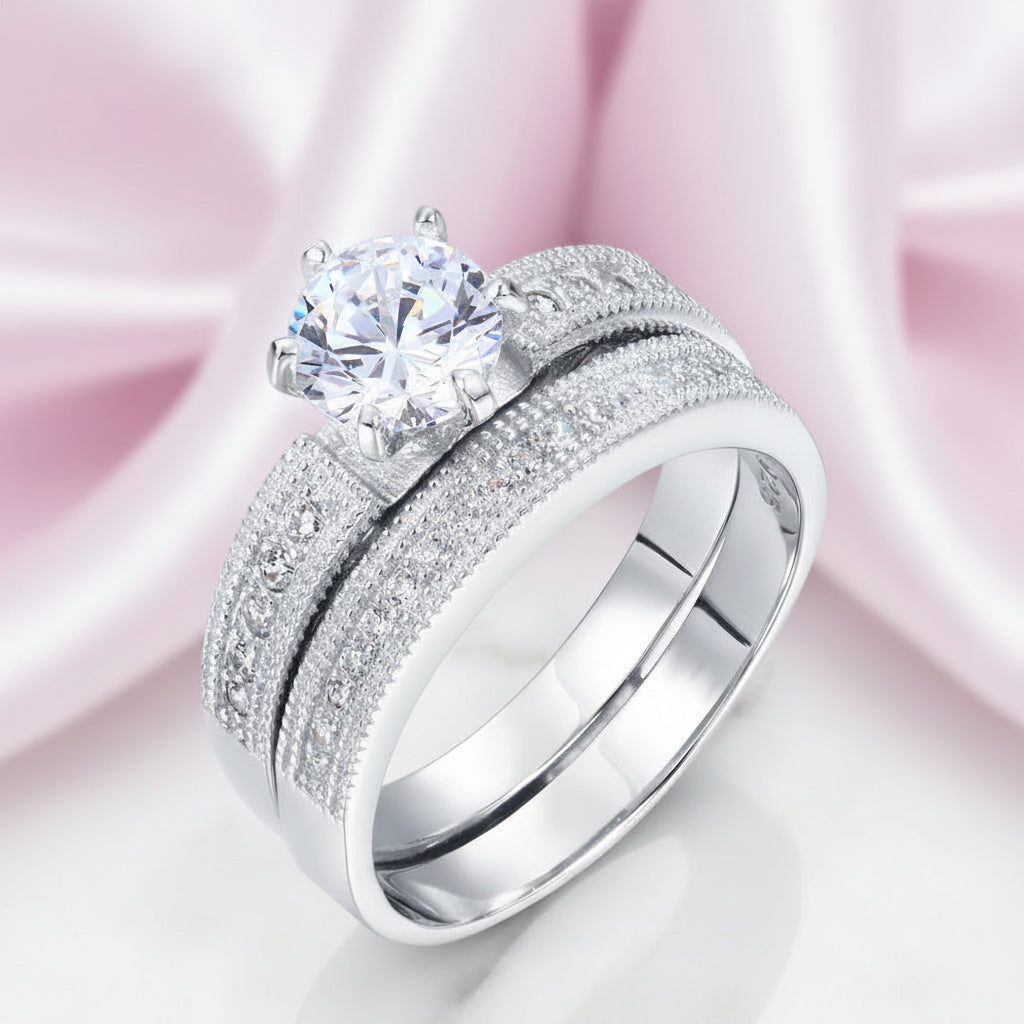 Vintage Option 1.25 Ct Diamond Option 2-Pc Engagement Ring Set-Black Diamonds New York